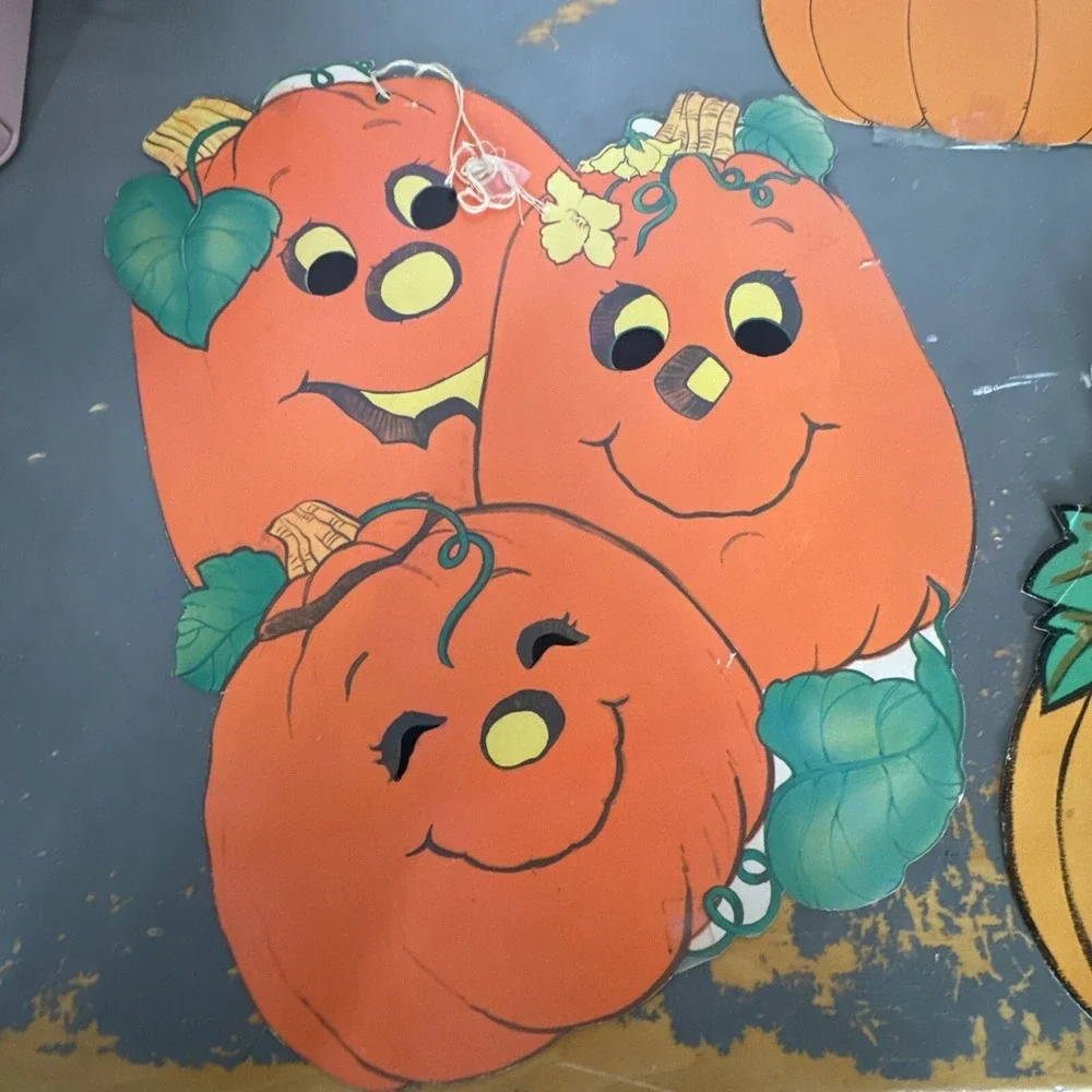 LOT 4 Vintage die cut pumpkin jack o lantern Halloween decoration paper ephemera